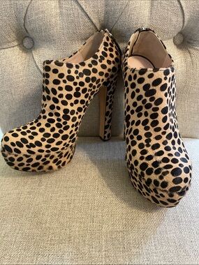 Cavallini Leopard Calf Hair Heeled Booties
